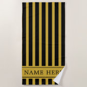 Custom Black M Gold Striped Beach Towel with Name ビーチタオル (正面)