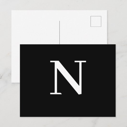 Custom Black Modern Alphabet Initial Design ポストカード (正面/裏面)
