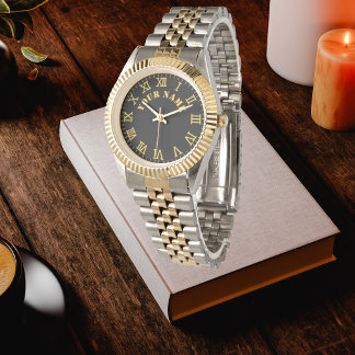 Custom Black Monogrammed Gold Silver Tone Bracelet 腕時計