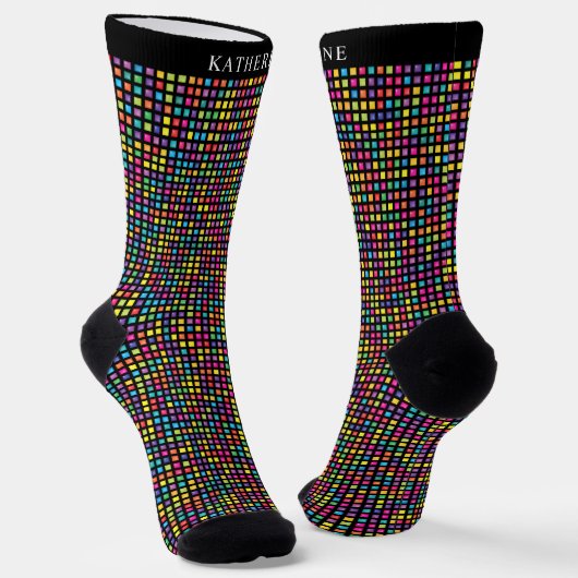 Custom Black Multicolor Colorful Checkered Pattern ソックス (傾斜あり)