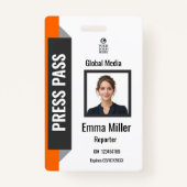 Custom Black & Orange Media Pass | Press ID  Badge バッジ (正面)