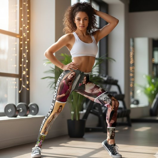 Custom Black Photo Collage Leggings with Text レギンス