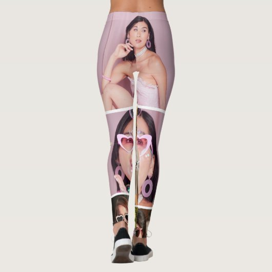 Custom Black Photo Collage Leggings with Text レギンス (裏面)