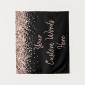 Custom Black Rose Gold Birthday Party Photo Booth タペストリー (正面)