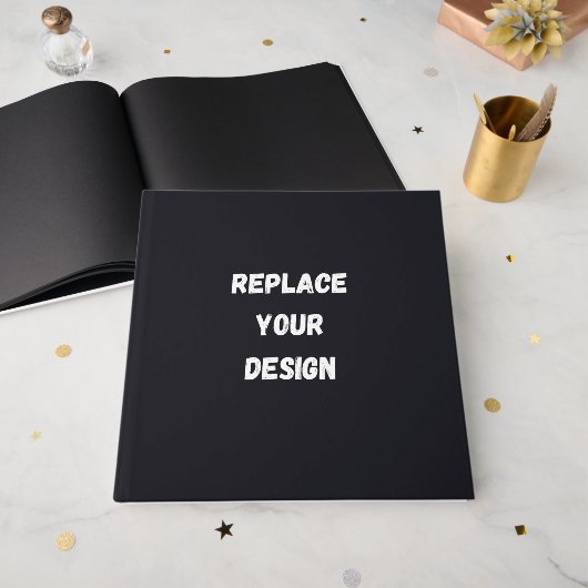 Custom black simple Design Add Photo or Text ゲストブック (正面見開き)