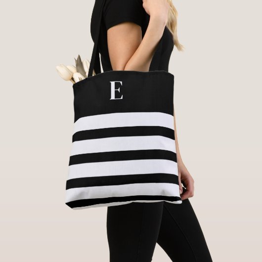 Custom Black & White Monogram トートバッグ (クローズアップ)