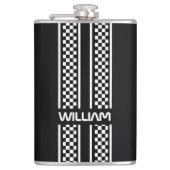 Custom Black & White Race Sport Stripe フラスク (正面)