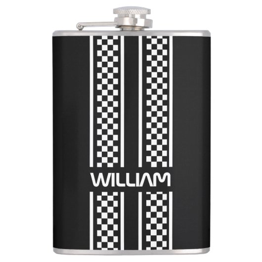 Custom Black & White Race Sport Stripe フラスク (正面)