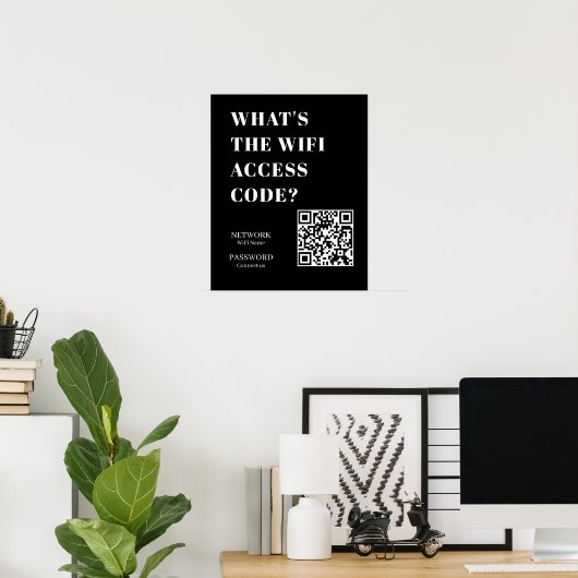 Custom Black WiFi QR | Network Password Display ポスター (ホームオフィス)