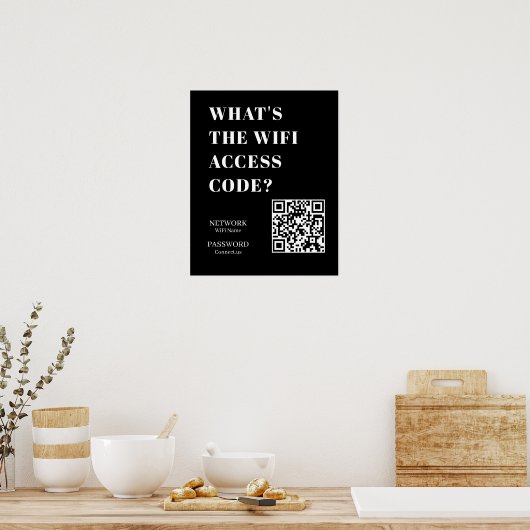 Custom Black WiFi QR | Network Password Display ポスター (キッチン)