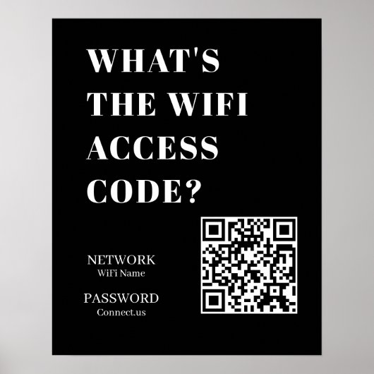 Custom Black WiFi QR | Network Password Display ポスター (正面)