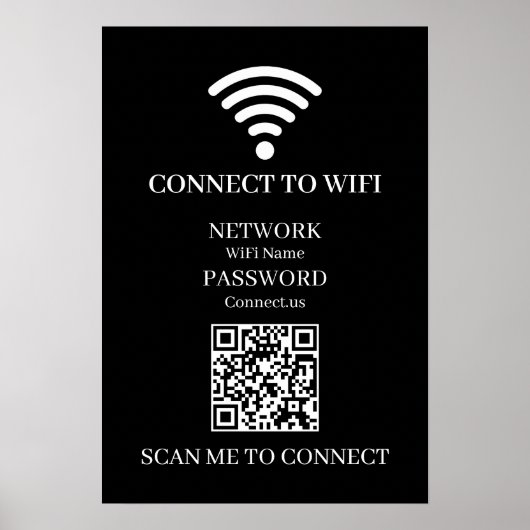 Custom Black WiFi QR | Network Password Display ポスター (正面)
