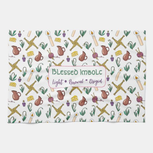 Custom Blessed Imbolc Light Renewal Brigid キッチンタオル (横)