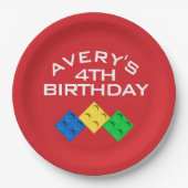 Custom BLOCK PARTY Colorful Bricks Thank You ペーパープレート (正面)