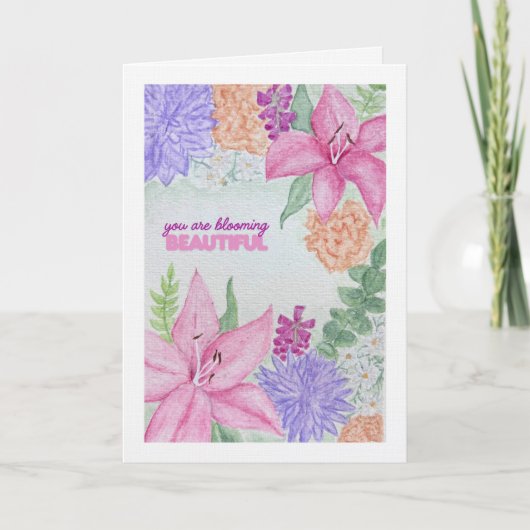 Custom Blooming Beautiful Watercolour Folded Card サンキューカード (正面)