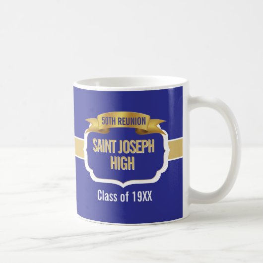 Custom Blue 50th Class Reunion Favor Mug コーヒーマグカップ (右)