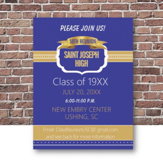 Custom Blue 50th Class Reunion Invite ポストカード