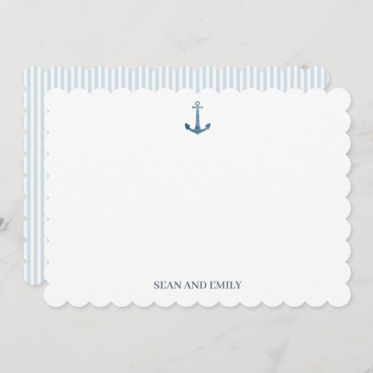 Custom Blue Anchor Logo Nautical Stationary サンキューカード (正面/裏面)