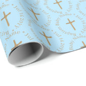 Custom Blue and Golden Boy Baptism Wrapping Paper ラッピングペーパー (ロールコーナー)