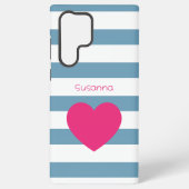 Custom Blue and White Bold Striped Pink Heart  Samsung Galaxyケース (裏面)