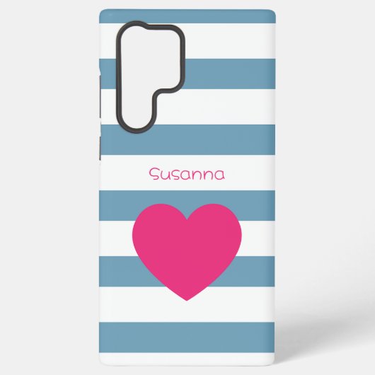 Custom Blue and White Bold Striped Pink Heart  Samsung Galaxyケース (裏面)