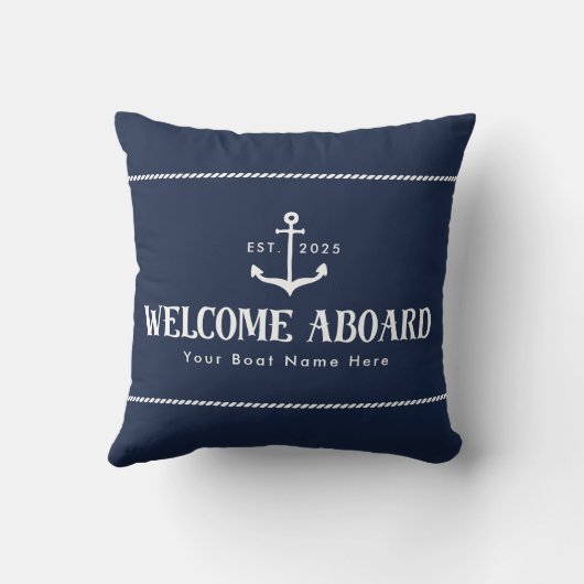 Custom Blue Boat Name Nautical Welcome Aboard クッション (裏面)