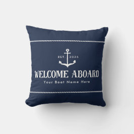 Custom Blue Boat Name Nautical Welcome Aboard  クッション