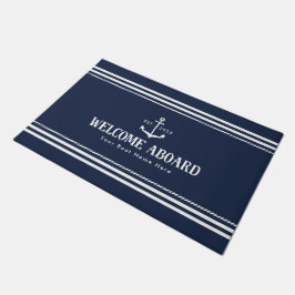 Custom Blue Boat Name Nautical Welcome Aboard ドアマット