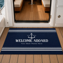 Custom Blue Boat Name Nautical Welcome Aboard