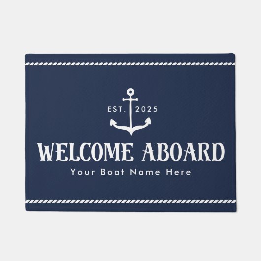 Custom Blue Boat Name Welcome Aboard Nautical ドアマット (正面)