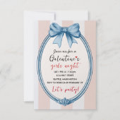 Custom Blue Bow Galentines Party Invitation 出欠カード (正面)