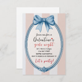 Custom Blue Bow Galentines Party Invitation 出欠カード