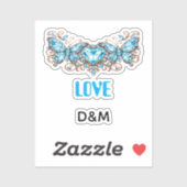 Custom Blue Butterflies Love Valentine Day Gift シール (シート)