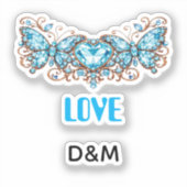 Custom Blue Butterflies Love Valentine Day Gift シール (正面)