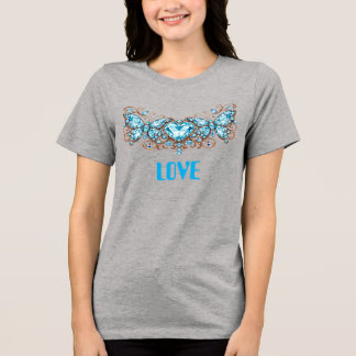 Custom Blue Butterflies Love Valentine Day Gift トライブレンドＴシャツ