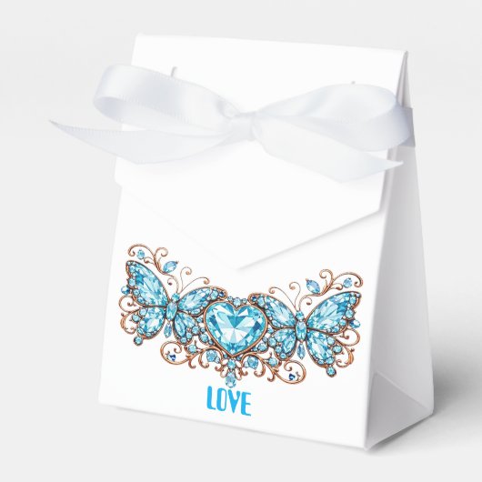 Custom Blue Butterflies Love Valentine Day Gift フェイバーボックス (正面サイド)