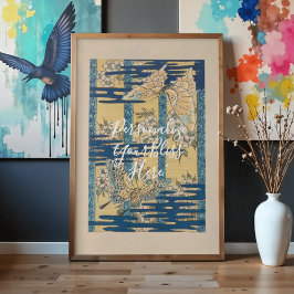 CUSTOM Blue Butterfly & Cloud Pattern Art ポスター