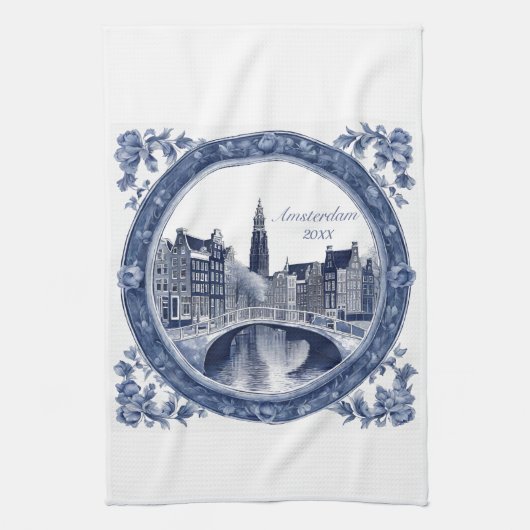 Custom Blue Delft Amsterdam Souvenir キッチンタオル (縦)