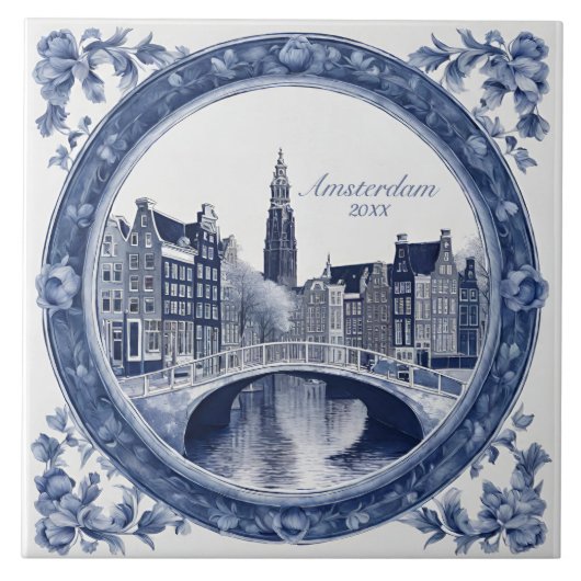 Custom Blue Delft Amsterdam Souvenir タイル (正面)