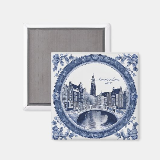 Custom Blue Delft Amsterdam Souvenir マグネット (正面/裏面)