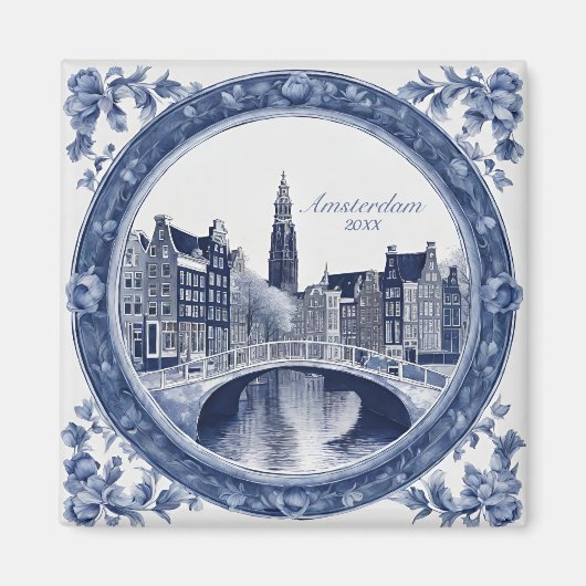 Custom Blue Delft Amsterdam Souvenir マグネット (正面)