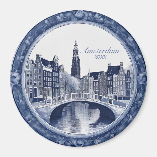 Custom Blue Delft Amsterdam Souvenir マグネット (正面)