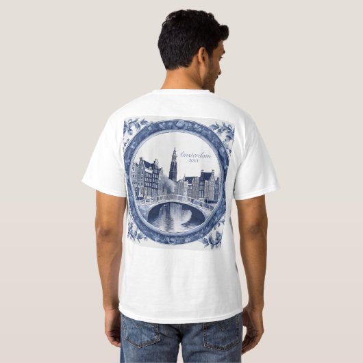 Custom Blue Delft Amsterdam Souvenir Tシャツ (裏面フル)