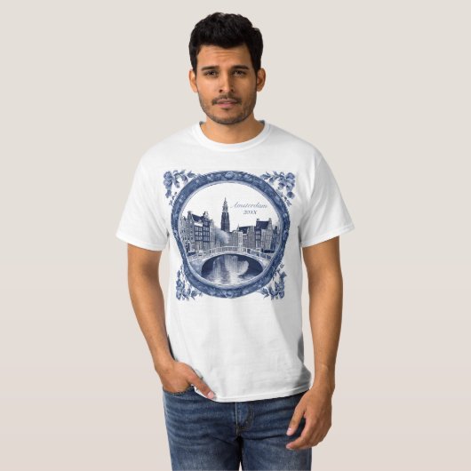 Custom Blue Delft Amsterdam Souvenir Tシャツ (正面フル)