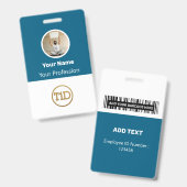Custom Blue Employee Photo, Bar Code, Logo, Name B バッジ (正面＆裏面)