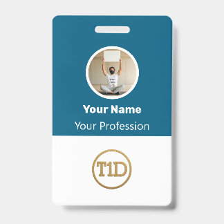 Custom Blue Employee Photo, Bar Code, Logo, Name B バッジ