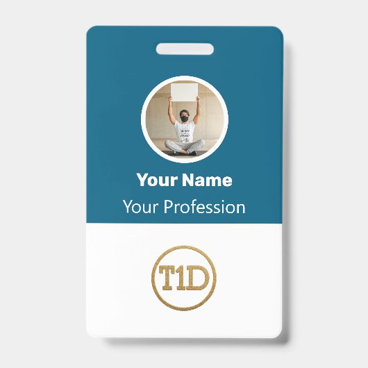 Custom Blue Employee Photo, Bar Code, Logo, Name B バッジ (正面)