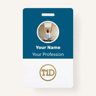 Custom Blue Employee Photo, Bar Code, Logo, Name B バッジ