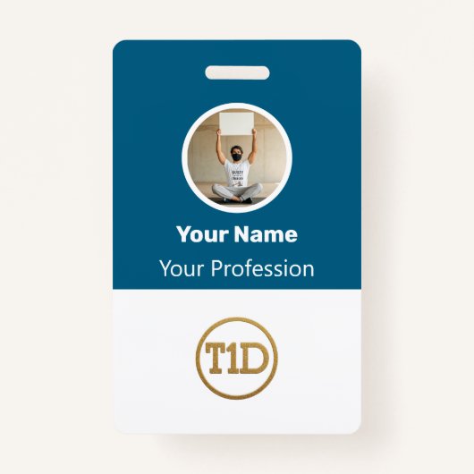 Custom Blue Employee Photo, Bar Code, Logo, Name B バッジ (正面)