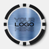 Custom Blue Faux Metal Business Logo 100 Numbered ポーカーチップ (正面)